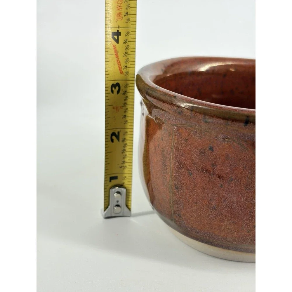 Studio Art Pottery Faceted Chawan Tea Bowl Copper glaze Bumblebee Signed